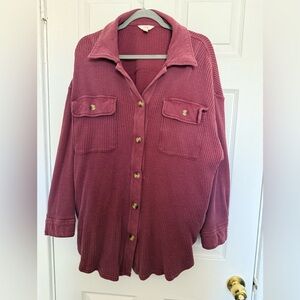 Terra & Sky Women's Plus Size Button Down Waffle Knit Shacket, size 1X (16-18)